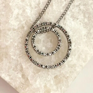 Italian Made Sterling Silver Vintage Minimalist Cubic Zirconia Pendant Necklace
